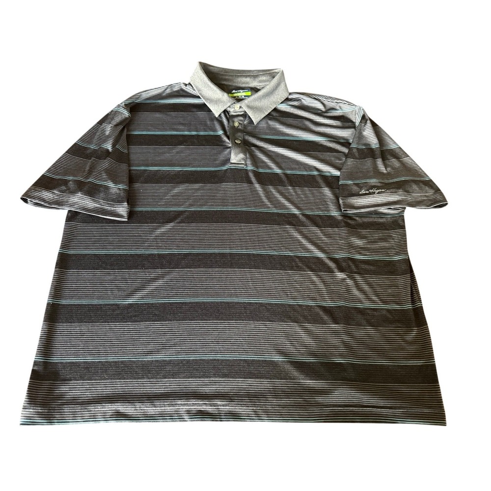 Ben Hogan Golf Polo Shirt Men 2XL Dark Gray Striped Performance Athletic Comfort